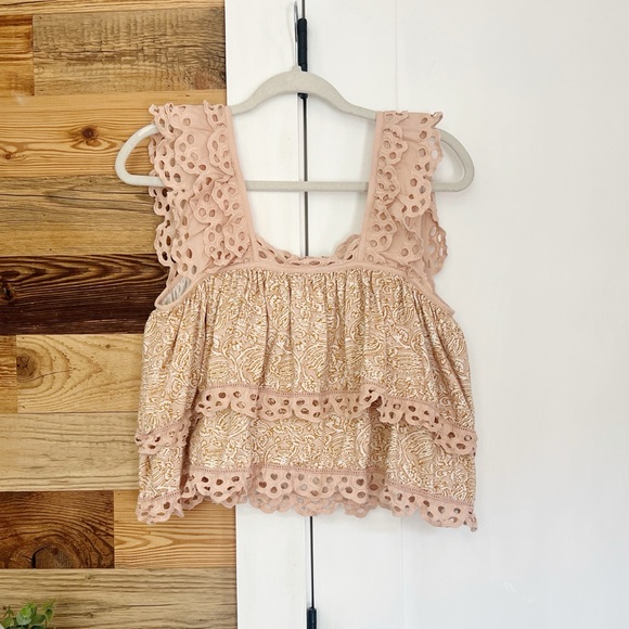 Anthropologie Let Me Be Tiered Embroidered Frill Top In Neutral - Picture 5 of 5